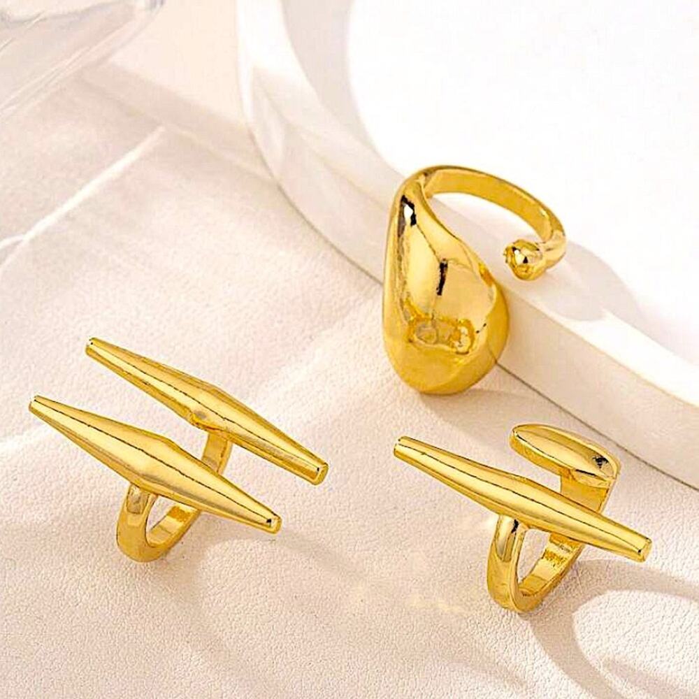 Three Piece Gold Irregular Punk  Open Rings Adjustable Resizable - Picture 2 of 7